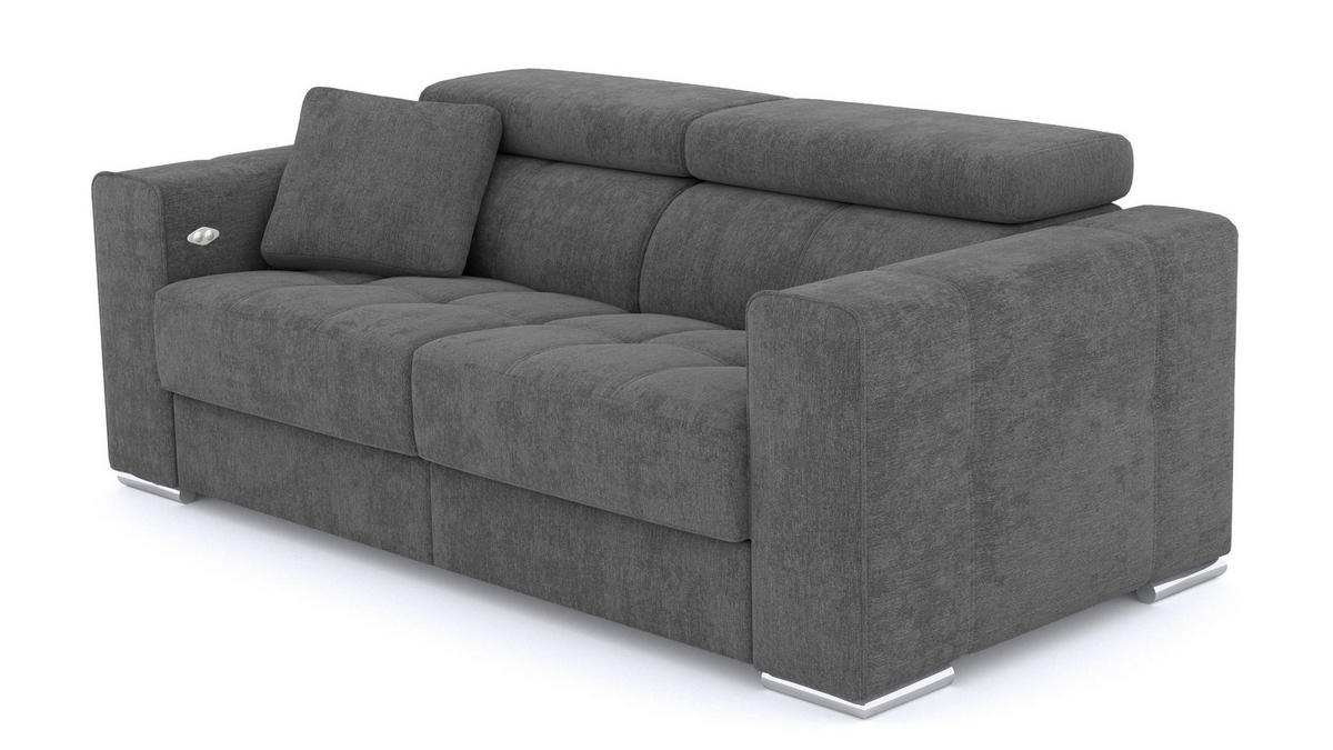 SOFA QUARTZ 3-Sitzer mit 1 Relaxfunktion, dunkelgrau - Dunkelgrau/Silberfarben, Holzwerkstoff/Textil (204/80/102cm) - Courtois Laville