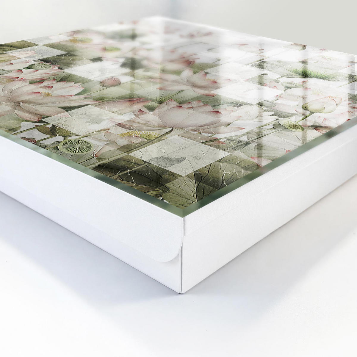 SCHLÜSSELBOX Weiß 30x30 cm – Türöffnung nach rechts - Geometrische Lilien - Grün, Metall (30/30/5cm) - TULUP
