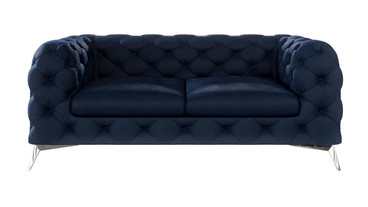 CHESTERFIELD-SOFA 2-Sitzer Laura Marineblau Samt - Silberfarben/Dunkelblau, Holz/Textil (185/75/100cm) - S-Style Möbel