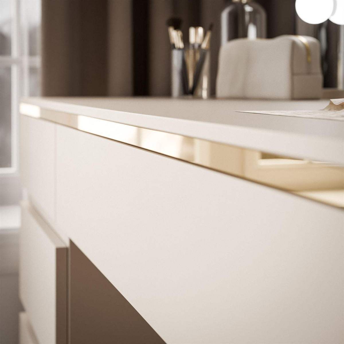 SCHMINKTISCH AURORA DOUBLE KASCHMIR mit Schubladen - Kaschmir, Holzwerkstoff (156.8/79.2/55cm) - Lookway