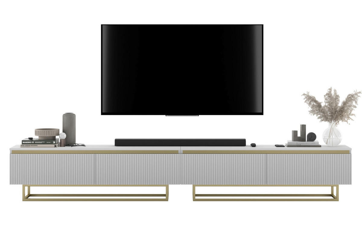 TV-LOWBOARD 2-er Set Selene Glamour Weiß Matt mit Metallrahmen 140 cm - Goldfarben/Weiß, Holzwerkstoff/Metall (280/44/35cm) - Meble Lindner