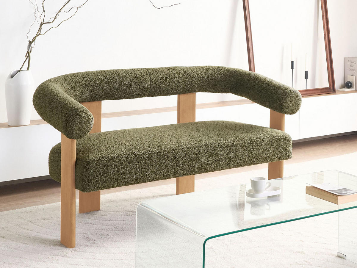 2-SITZER-SOFA Bouclé Grün/Hellbraun Ilbro - Braun/Grün, Textil (138/76/68cm) - Beliani
