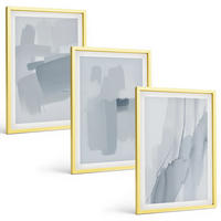 BILDER SET 3er Set - 40x60 cm Goldrahmen - Abstrakte Aquarellkunst - Goldfarben, Kunststoff (40/60cm) - TULUP