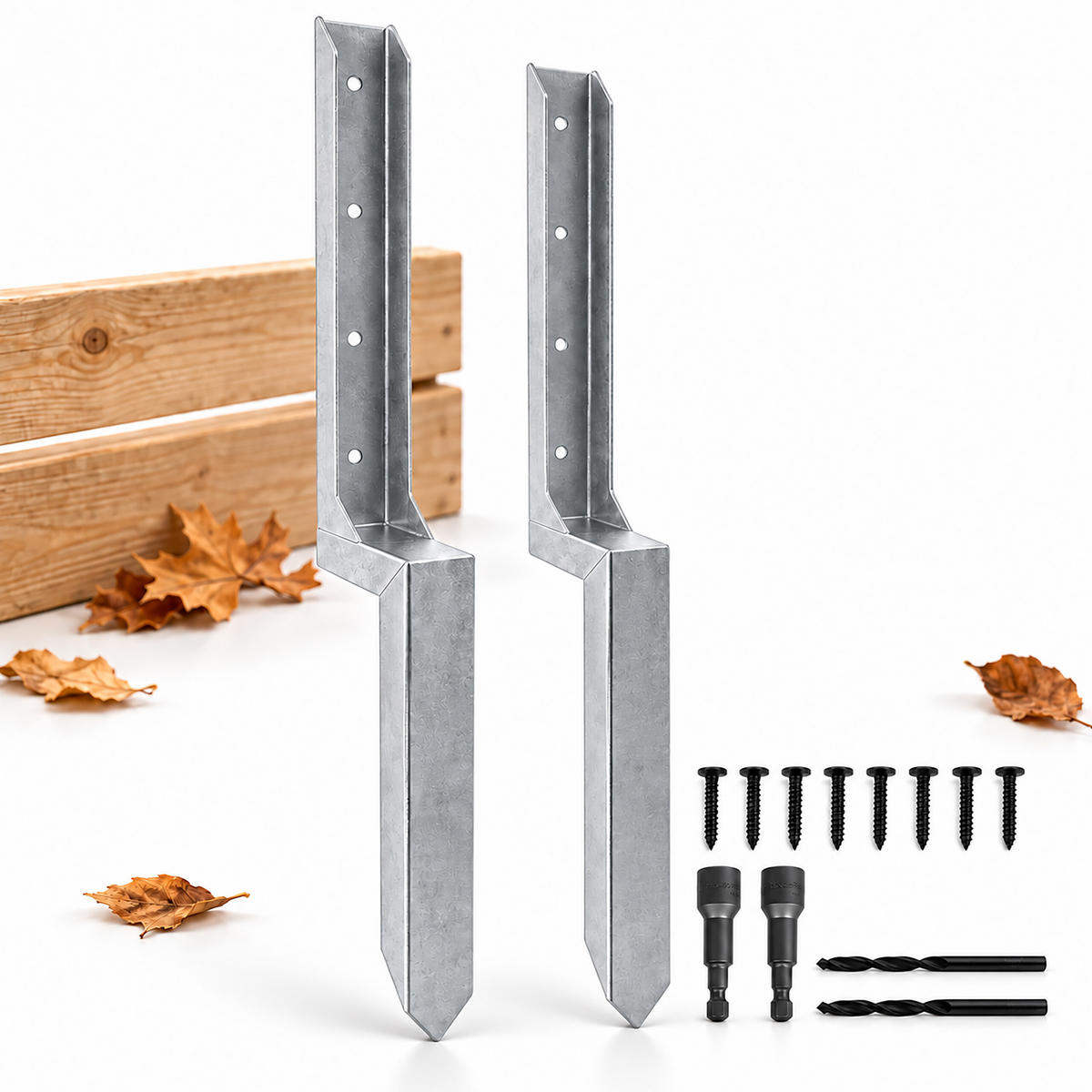 KOTVA Stříbrná 2ks-Set ocel zatloukací 85,4 cm - stříbrná, kov (12/5.1/85.4cm) - Relaxdays