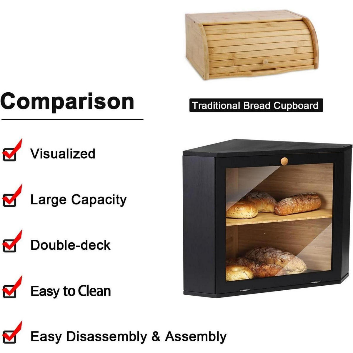 BROTKASTEN 2 Etagen Schwarz 32 x 32 x 34 cm - Schwarz, Naturmaterialien (32/34/32cm)