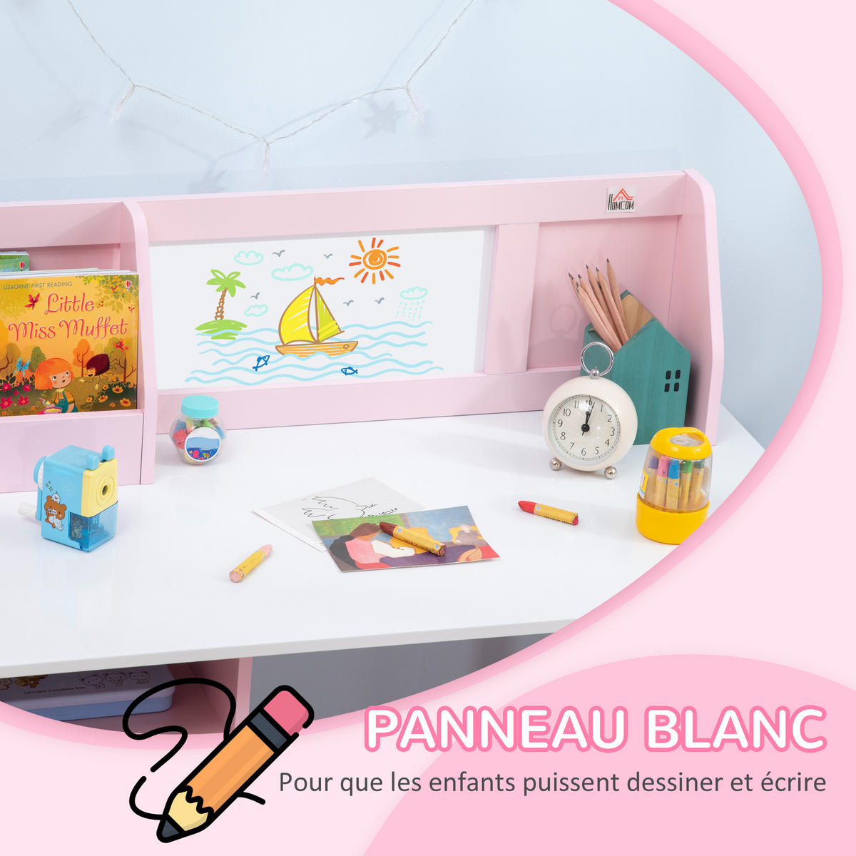 KINDER-SCHREIBTISCHSET DE-17513 mit Weißwandtafel und Stauraum Rosa - Pink, Holzwerkstoff (90/85/45cm) - ComfortXL