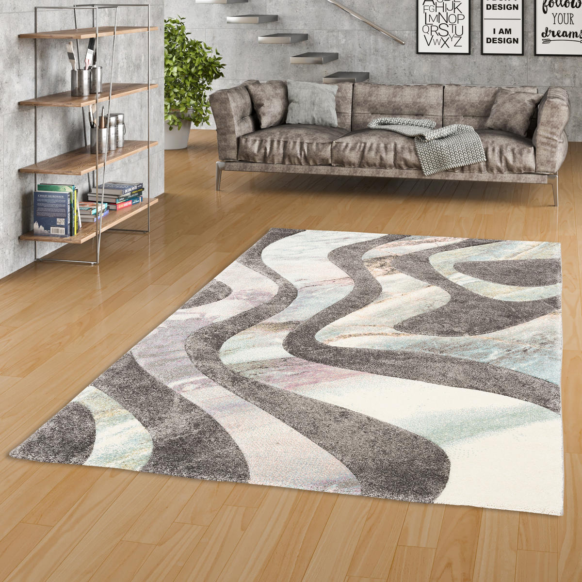 DESIGNER TEPPICH MAUI PASTELL WELLEN - Grau, Textil (140/200cm) - Pergamon