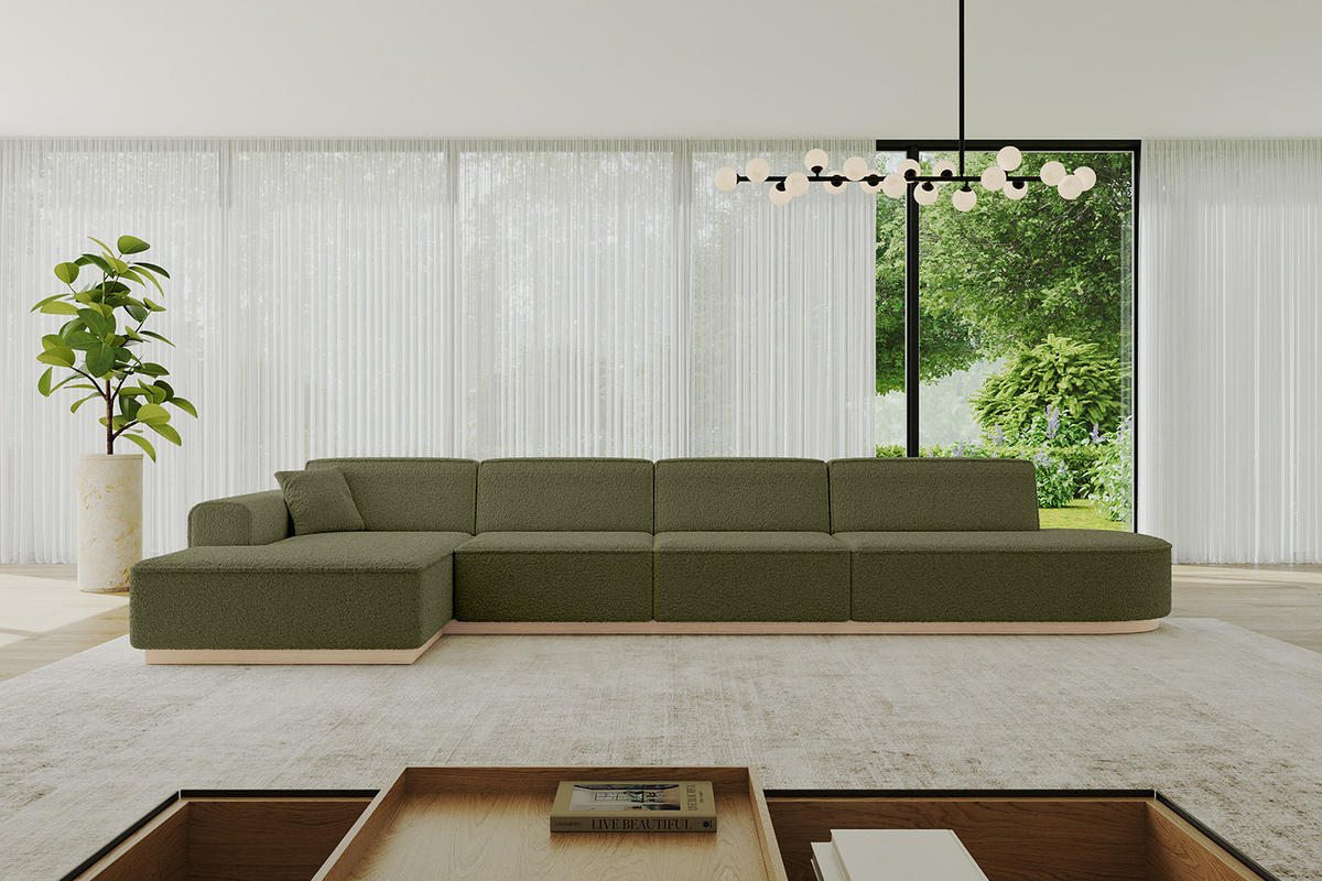 ECKSOFA Ottomane Links IREA-L3 - 412x165x80 cm Grün - Platinfarben, Holzwerkstoff/Textil (412/165cm) - ALTDECOR