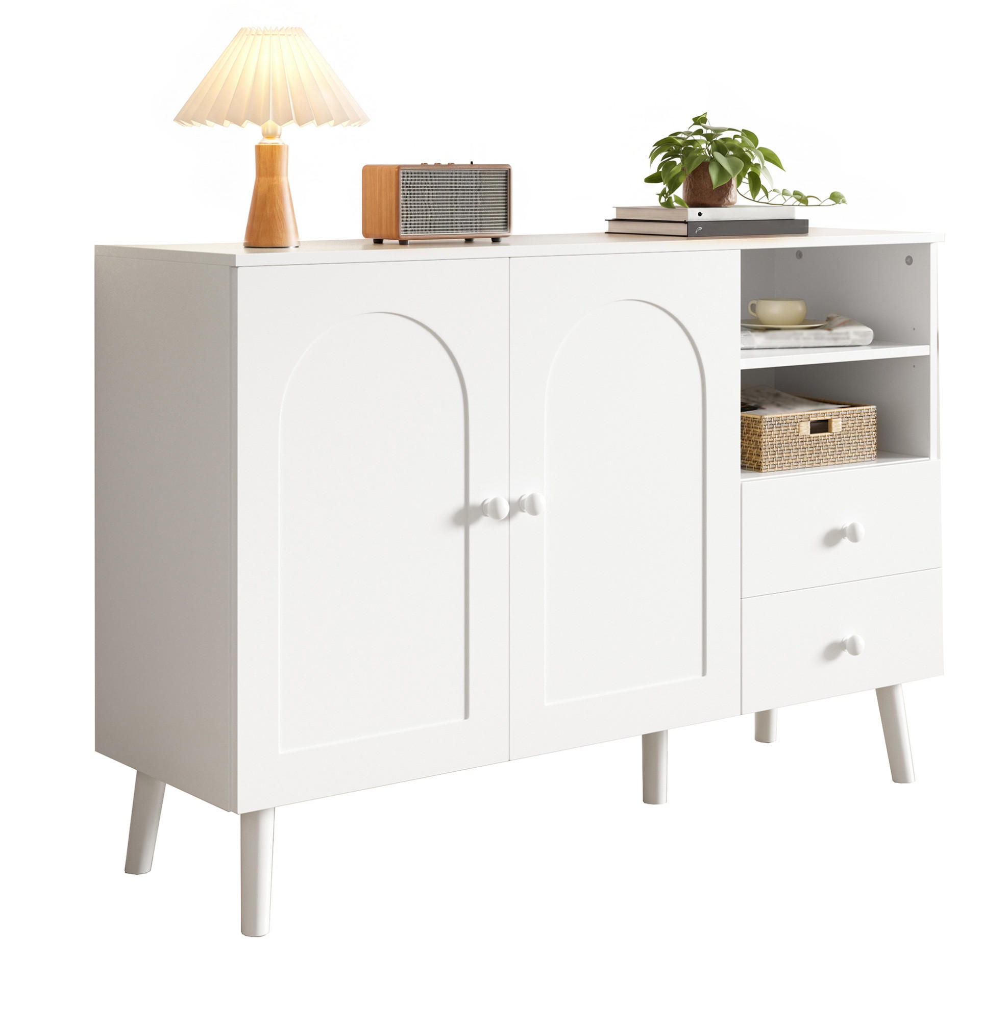 SIDEBOARD 118/35/82 cm weiß aus MDF und Holzwerkstoff mit 2 Türen und 2 Schubladen - Weiß, Holzwerkstoff (118/82/35cm) - OKWISH
