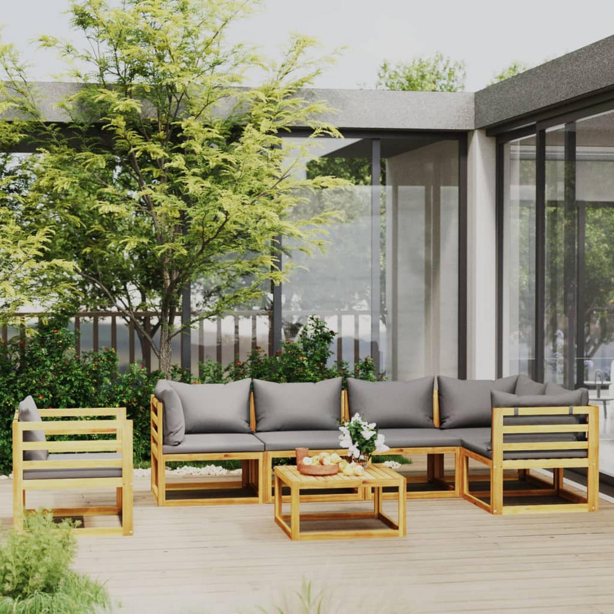 GARTENSET Reichhold 7-teilig - Grau, Holzwerkstoff - Nettlife