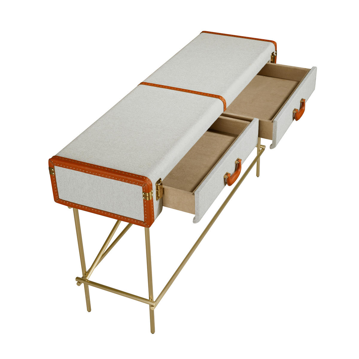 KONSOLENTISCH Rechteckiger Konsolentisch, Stoff, Nussbaum und polierter Goldstahl 141/45/81 cm - Grau, Holzwerkstoff/Metall (45/141/81cm) - ANGEL CERDA