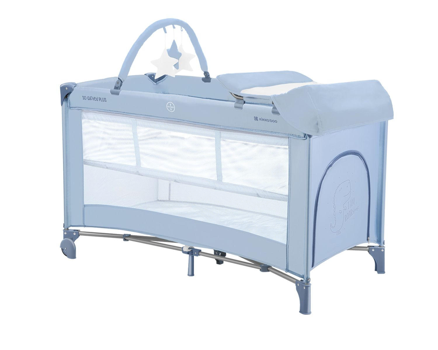 REISEBETT So Gifted Plus hellblau zwei Ebenen, Spielbogen, Wickelauflage, Räder - Blau, Kunststoff (60/120cm) - Kikka boo