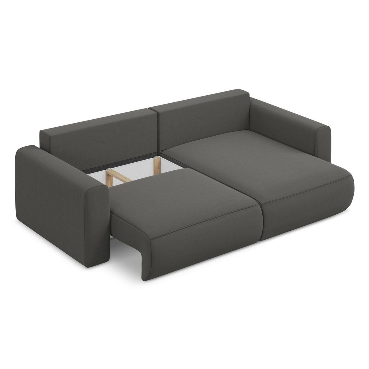 ECKSOFA mit Schlaffunktion Samt Stoff Grau - Dunkelgrau/Schwarz, Kunststoff/Textil (240/149cm) - LaMiaSofa