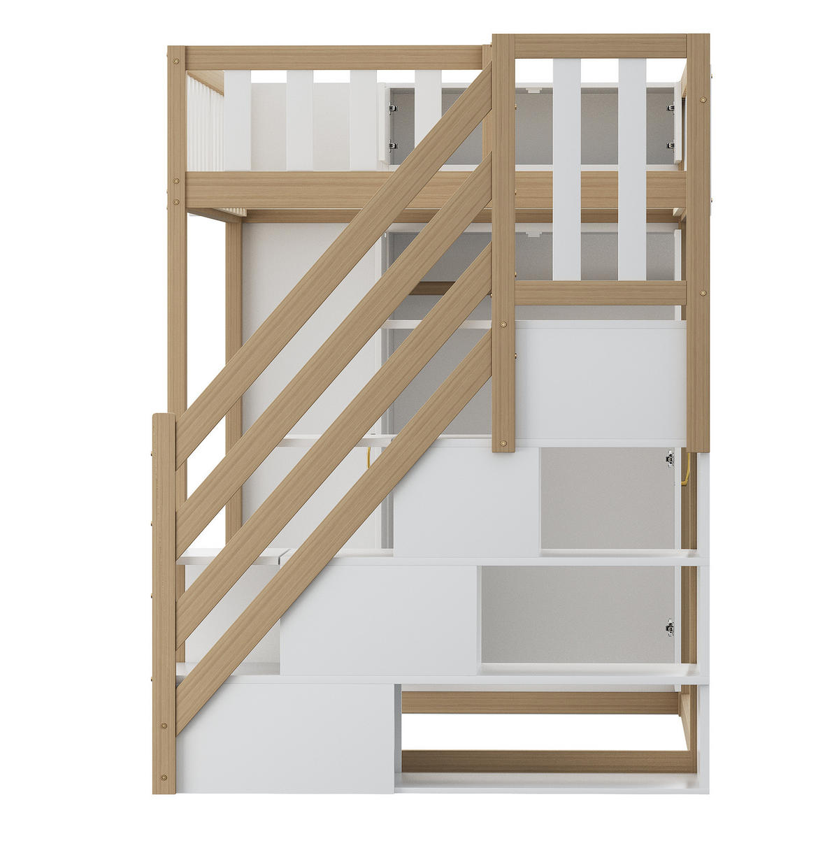 HOCHBETT 90/200 cm mit Kleiderschrank und Regalen, Weiß/Naturholz - Weiß, Holzwerkstoff (90/200cm) - Flora Grace