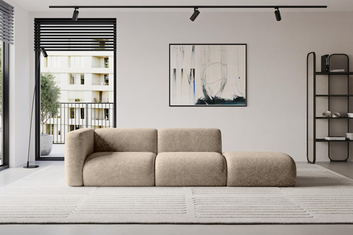 SOFA Ottomane Links MIRA-S3 296x89x70 Braun Velours - Schwarz/Braun, Holzwerkstoff/Kunststoff (296/70/89cm) - ALTDECOR