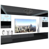 WOHNZIMMERWAND Schrankwand mit LED Schwarz - Schwarz, Holz (300/180/36cm) - B BELINI GROUP