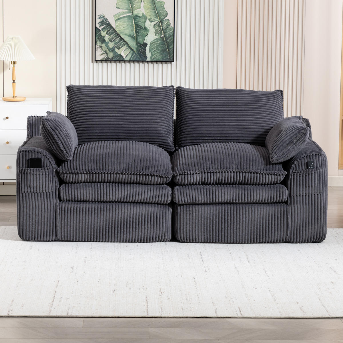 2-SITZER SOFA cordstoff mit seitentaschen & federkern - Dunkelgrau, Textil (191/85/94cm) - Urban Meuble
