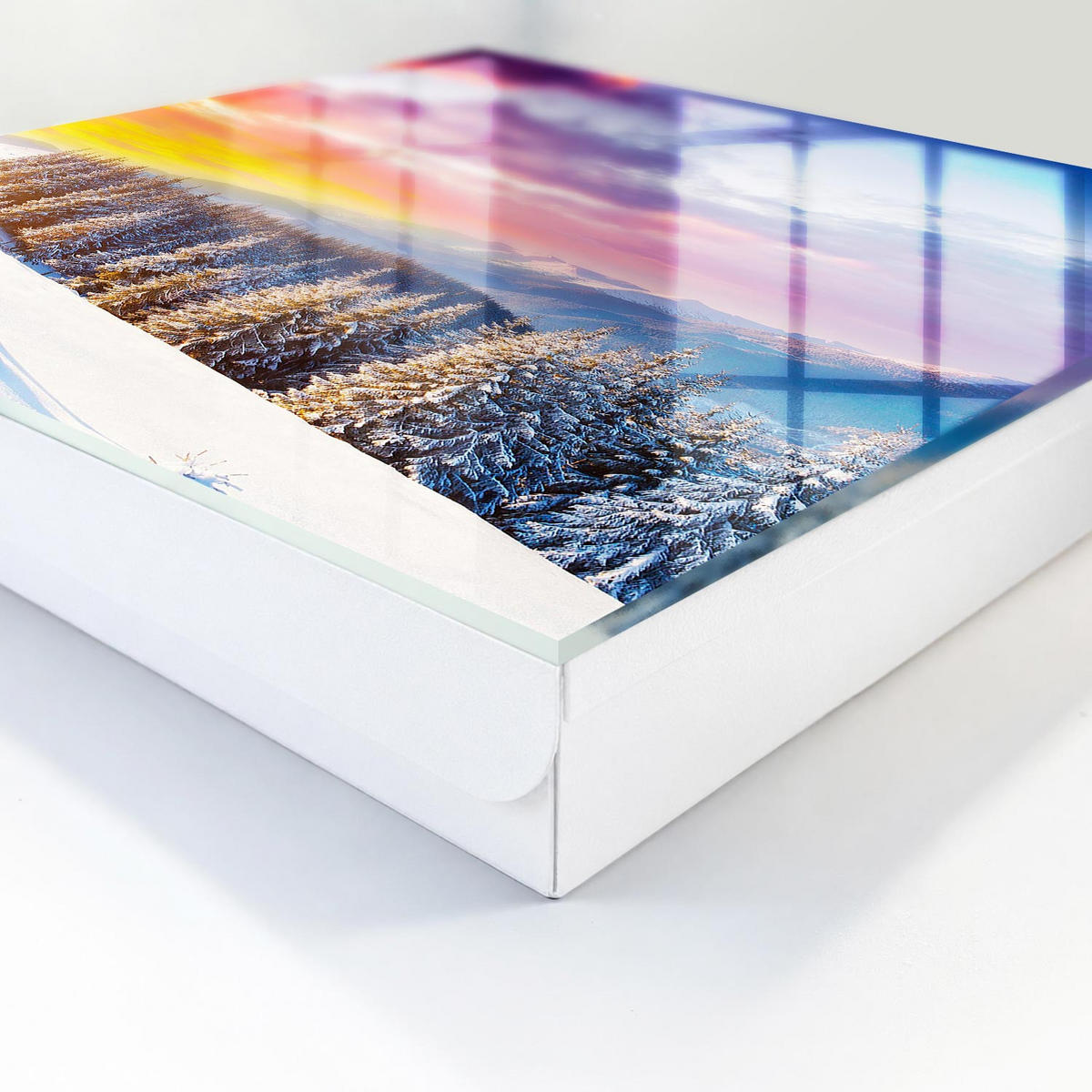 SCHLÜSSELBOX Weiß 30x30 cm – Türöffnung nach rechts - Wintersonnenuntergang - Lila, Metall (30/30/5cm) - TULUP