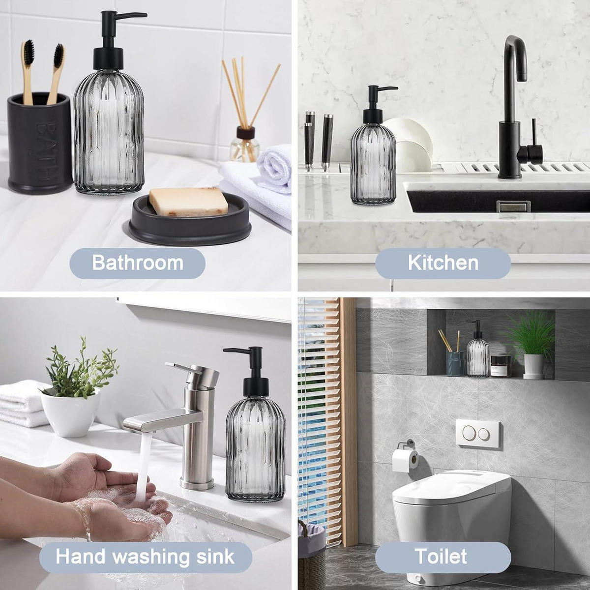 SEIFENSPENDER 2er Set Glas Grau 400ml - Grau, Glas (7.6/19/7.6cm)