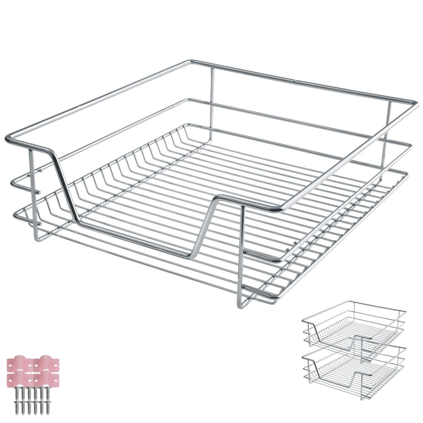 TELESKOPSCHUBLADE 2er Set, einfache Montage,grau - Grau, Metall (47/14/44cm) - tectake