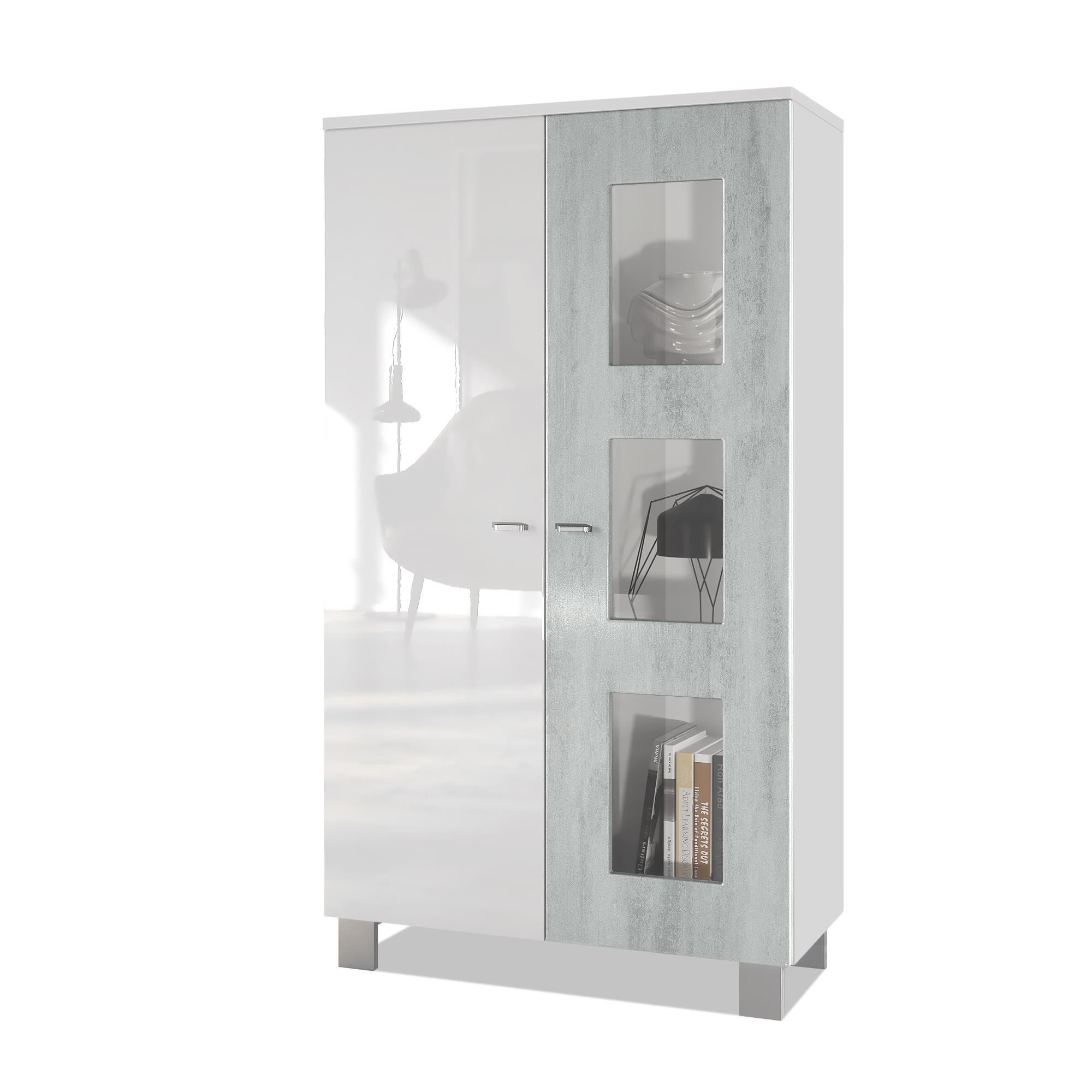VITRINE Denjo Tür in Beton Oxid Optik - Hellgrau, Holzwerkstoff (71/129/35cm) - Vladon