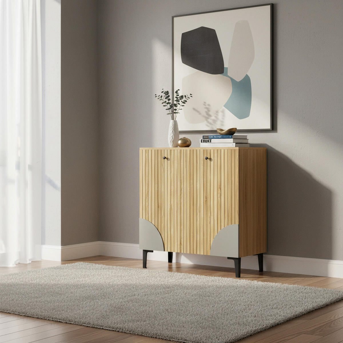 SCHUHSCHRANK in Holzoptik mit 3 Türen, Beige - Naturfarben, Holzwerkstoff (90/94/32cm) - Urban Meuble