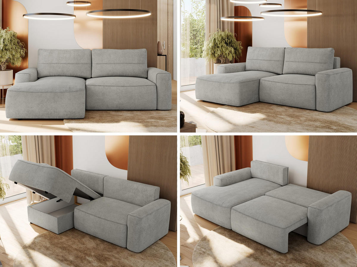 ECKSOFA BELLUNO L Hellgrau Strukture - Links - Hellgrau/Schwarz, Textil (144/233cm) - MKS
