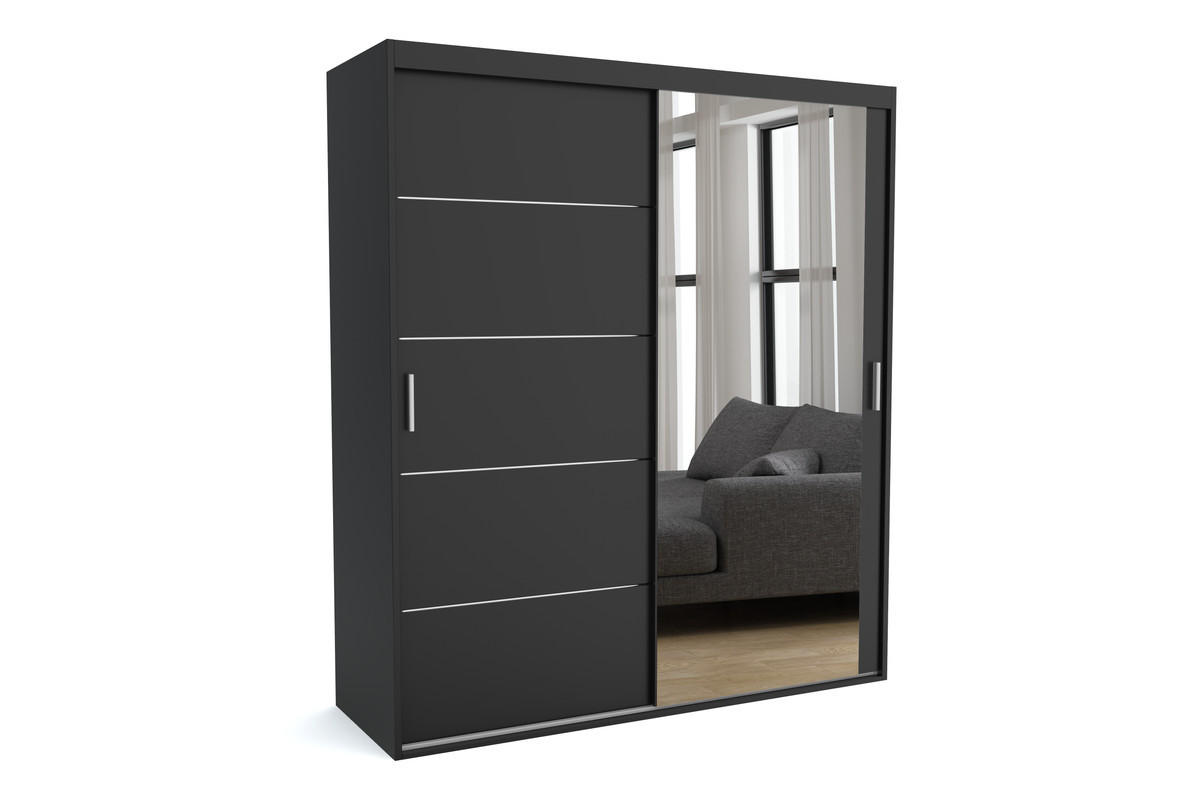 Furnlux Kleiderschrank Schwarz 130x205x60 cm