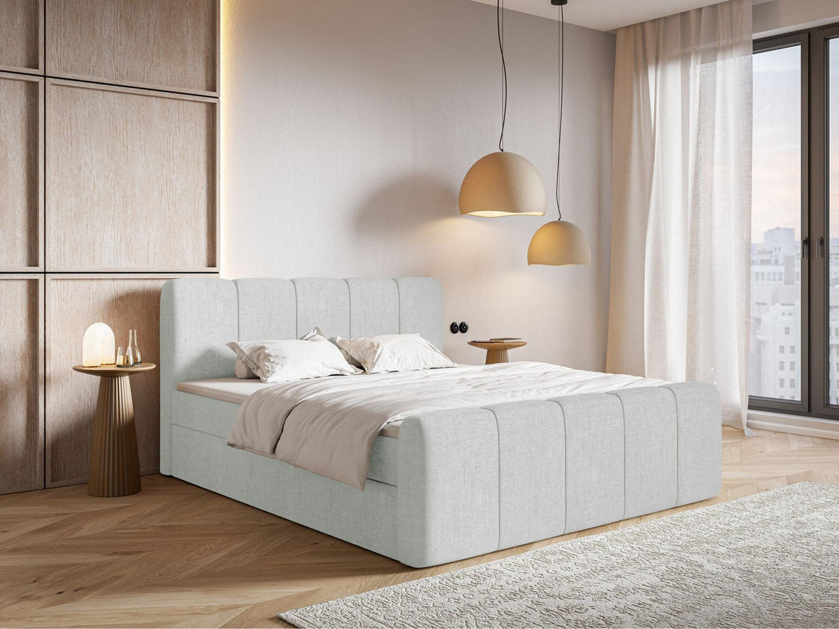 BOXBETT Cloudy II mit Bettkästen und Topper Chenille Hellgrau, 140x200 cm - Hellgrau/Schwarz, Kunststoff/Textil (140/200cm) - Selsey