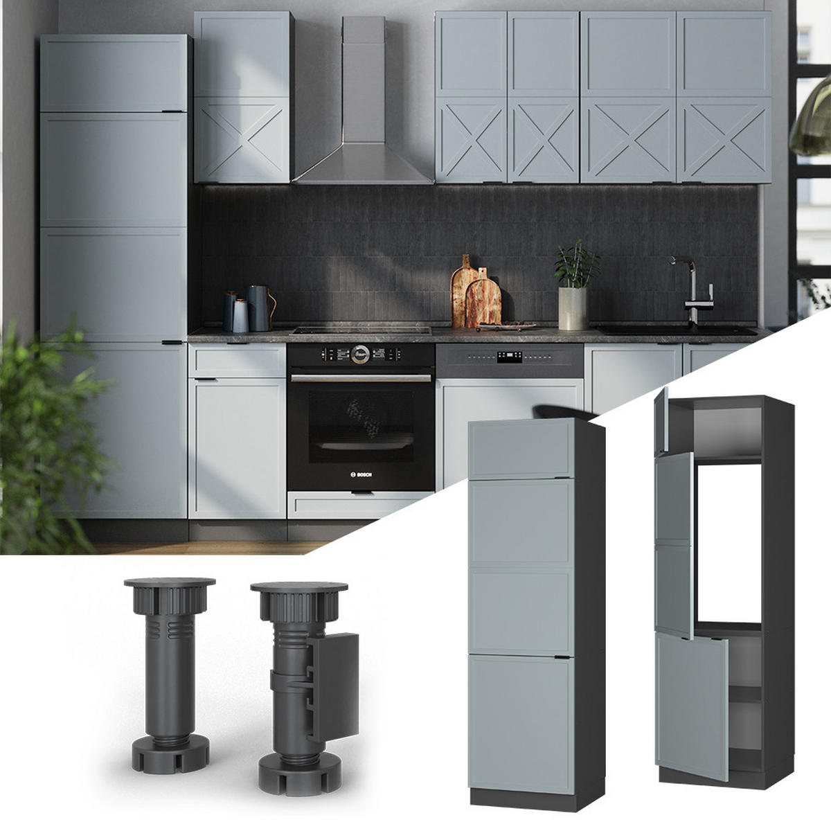 Anthrazit/Hellblau, Holzwerkstoff (60/206.8/58.1cm) - Vicco