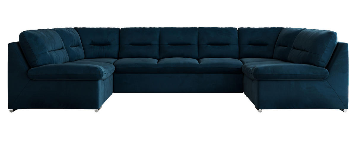 WOHNLANDSCHAFT COMODO U Dunkelblau Velvet - Silberfarben/Dunkelblau, Textil/Metall (340/93/206cm) - MKS