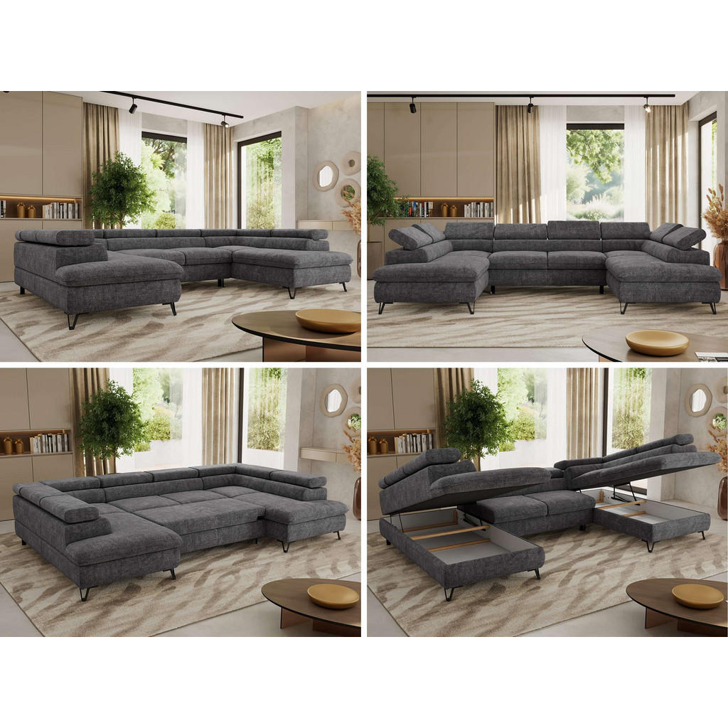 Thumbnail - MKS Wohnlandschaft, Grau, Textil, 6-Sitzer, U-Form, 346x76x208 cm, Wohnzimmer, Sofas & Couches, Wohnlandschaften, Wohnla...