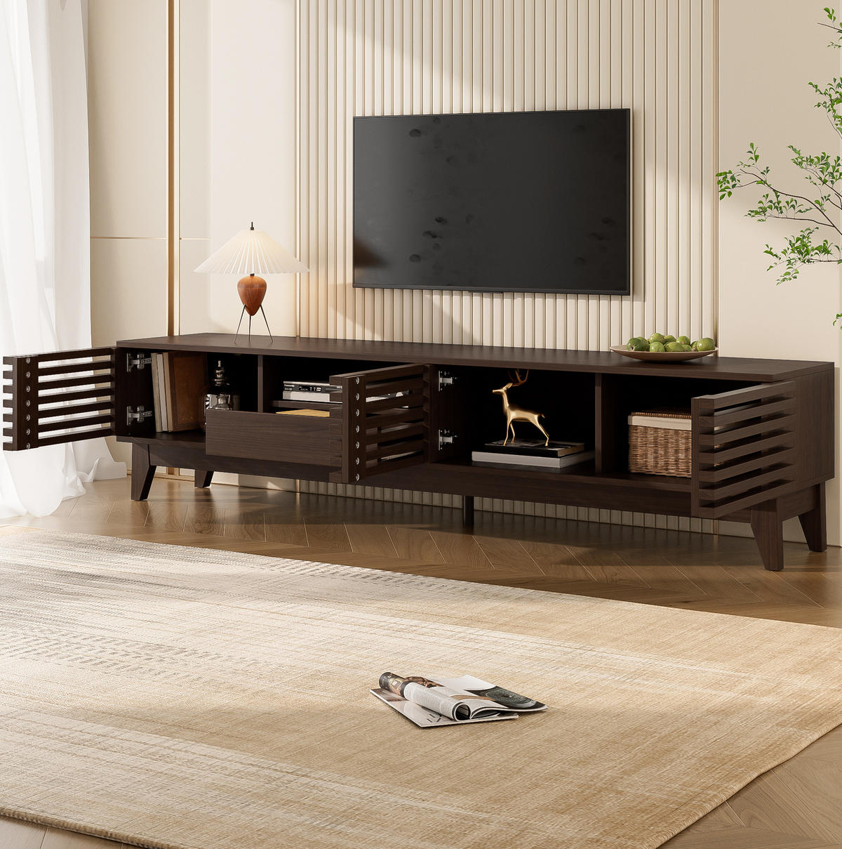 TV-LOWBOARD mit 3 Türen und 1 Schublade 170 cm Holzmaserung - Braun, Holzwerkstoff (35/40/170cm) - Beauniv