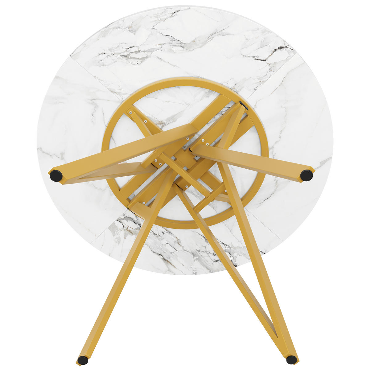 ESSTISCH 100x100x76 cm in Weiß und Gold aus MDF mit Marmoroptik auf goldenem Metallgestell - Goldfarben, Holzwerkstoff (100/100/76cm) - Modfu