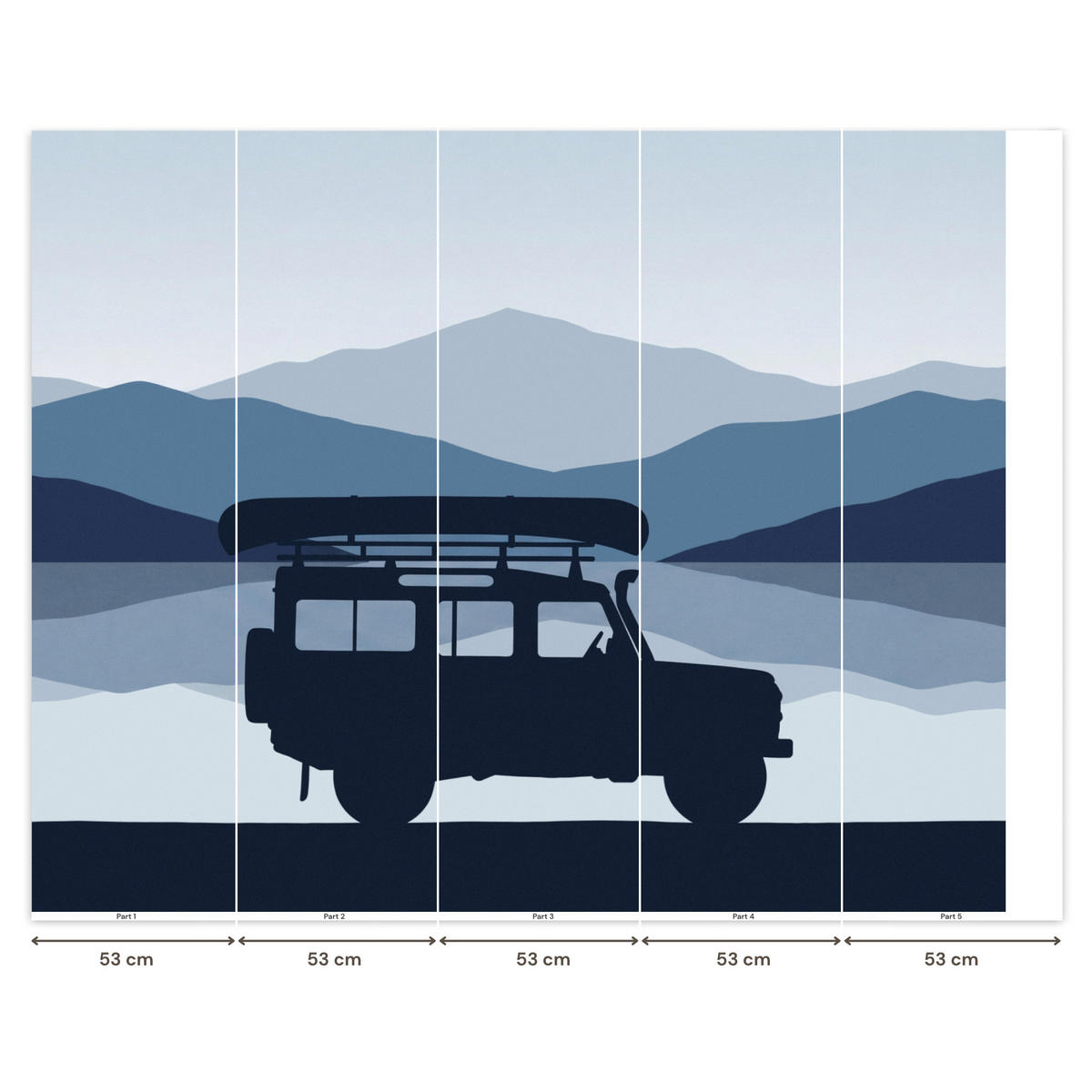 KINDERTAPETE - Auto - See - Berge - Blau - 260x220 cm - Blaugrau, Papier (260/220cm) - OnlyWow