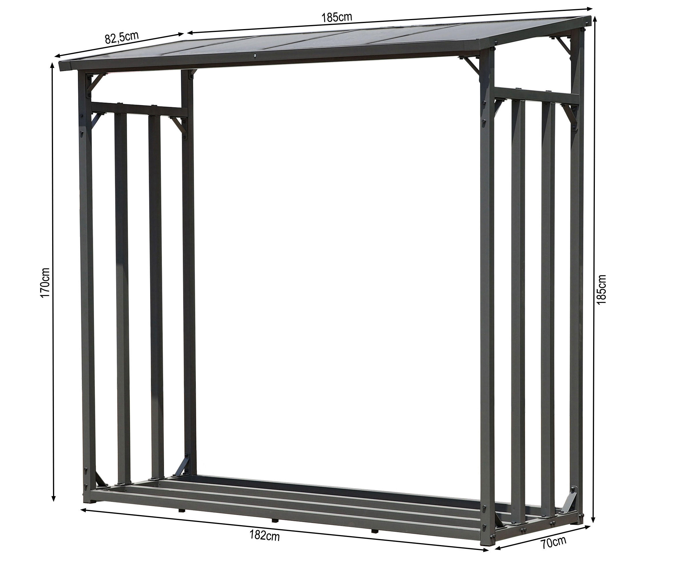 KAMINHOLZREGAL Außen 185x70x185 cm Metall Anthrazit mit Wetterschutz 2,3 m³ / 3,5 SRM - Anthrazit/Schwarz, Metall (185/185/70cm) - QUICK STAR