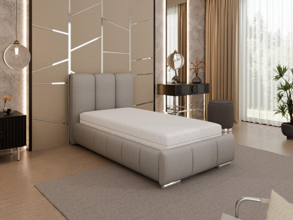 POLSTERBETT Zaira 90x200cm – Elegantes Polsterbett für modernen Wohnstil , Taschenfederkernmatratze Pocket KOKOS (20cm), hellgrau - Hellgrau, Holz (90/200cm) - Homesy