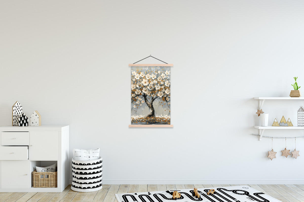POSTER Baum - Blumen - Weiß - Natur - Kunst 60x90 cm - Weiß, Textil (60/90/0.15cm) - MuchoWow