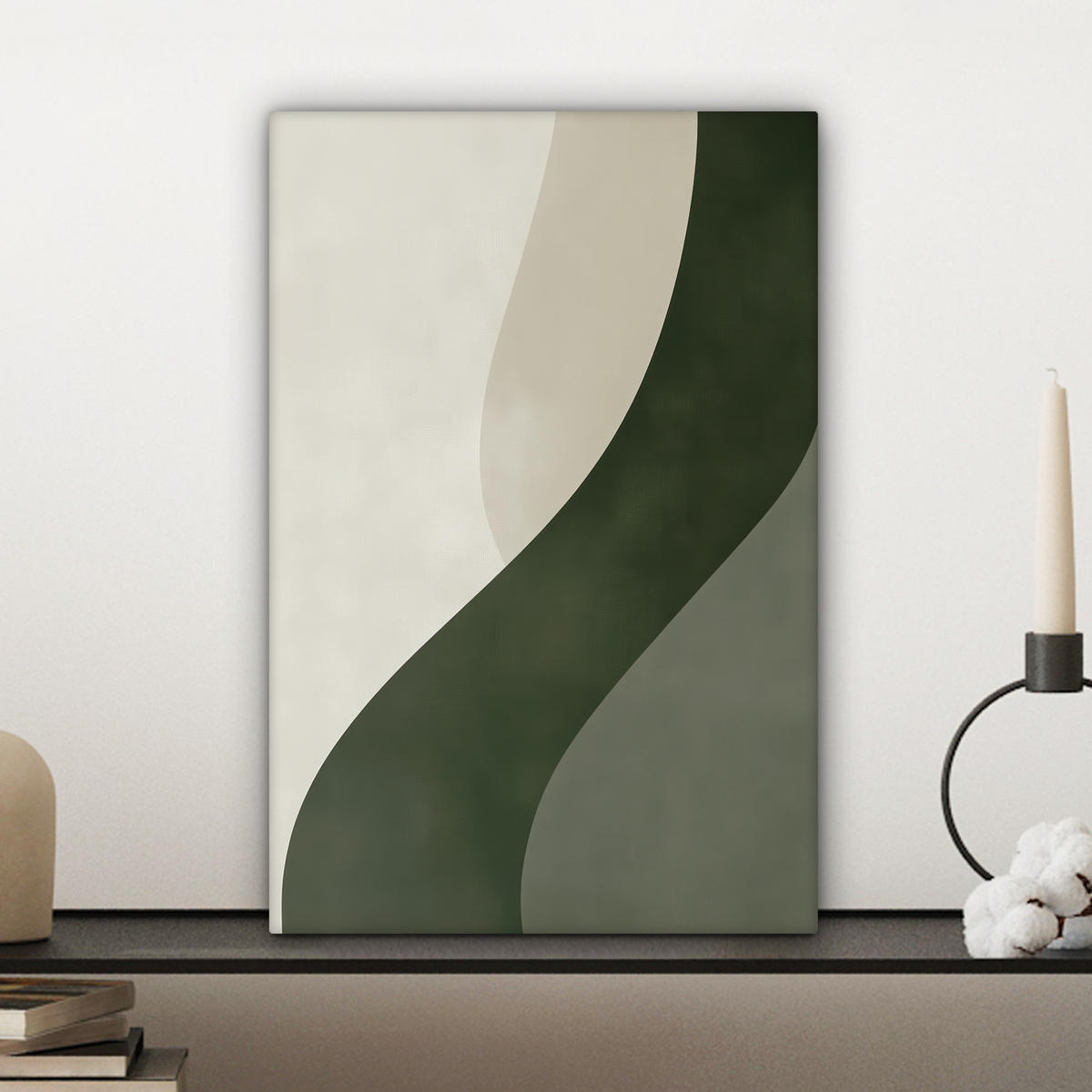 LEINWANDBILD Japandi - Grün - Abstrakt - Modern Deko Wohnzimmer 20x30 cm - Olivgrün, Textil (20/30cm) - MuchoWow