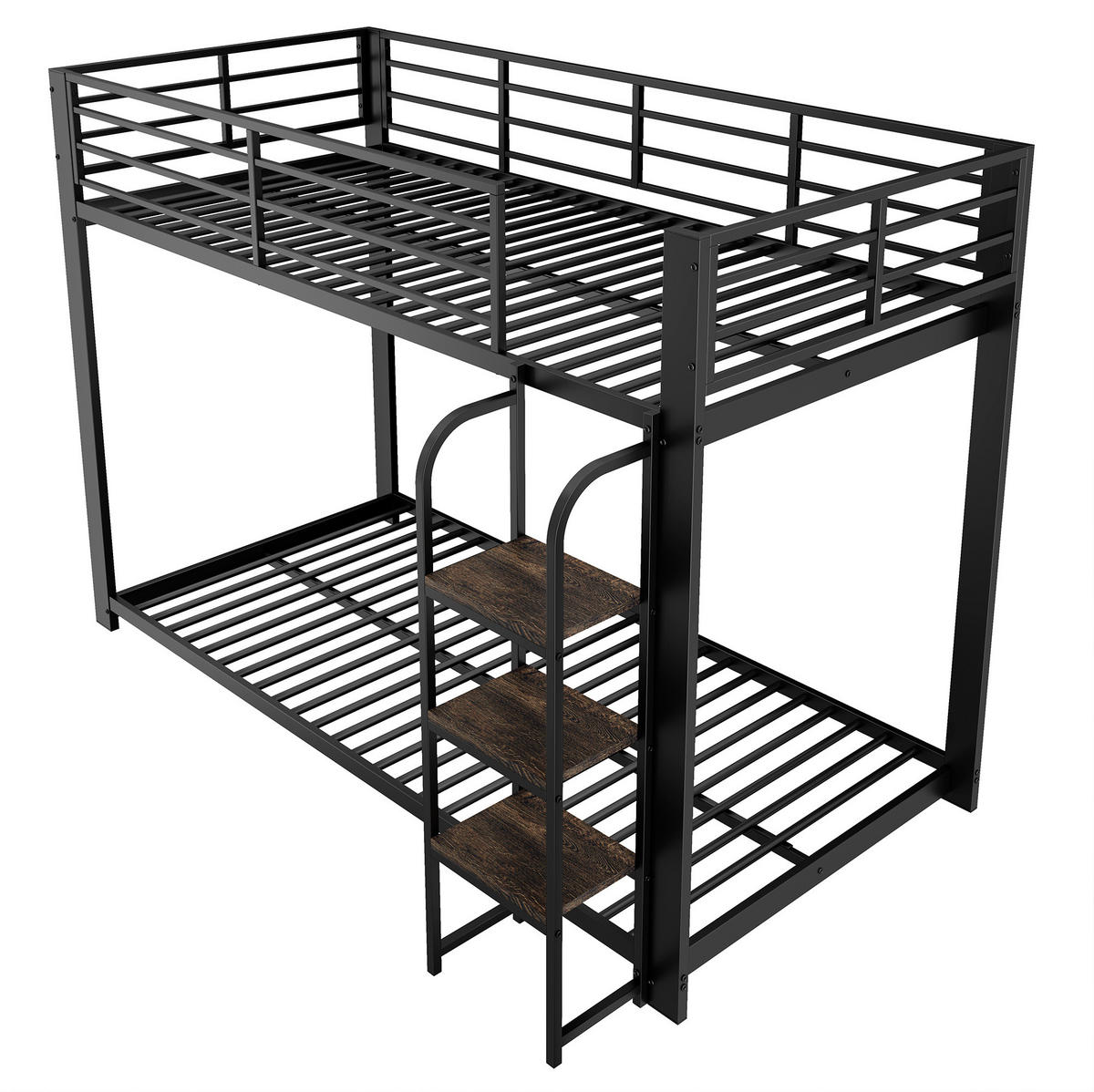 ETAGENBETT 90/200 cm aus Metall in Schwarz mit breiten Holzstufen - Schwarz, Metall (90/200cm) - Modenvie