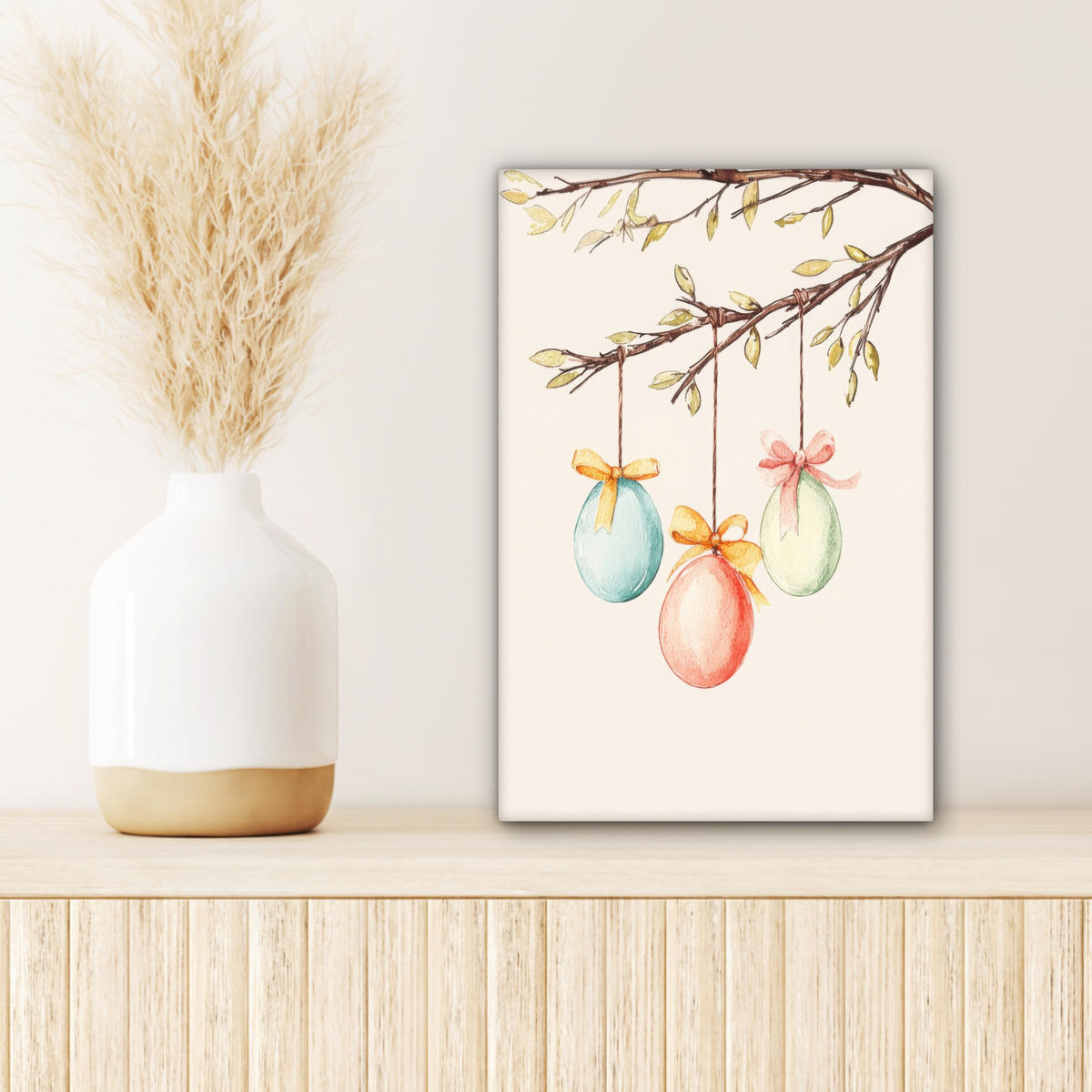 LEINWANDBILD Osterkuchen - Schleife - Eier Deko Wohnzimmer 20x30 cm - Creme, Textil (20/30cm) - MuchoWow