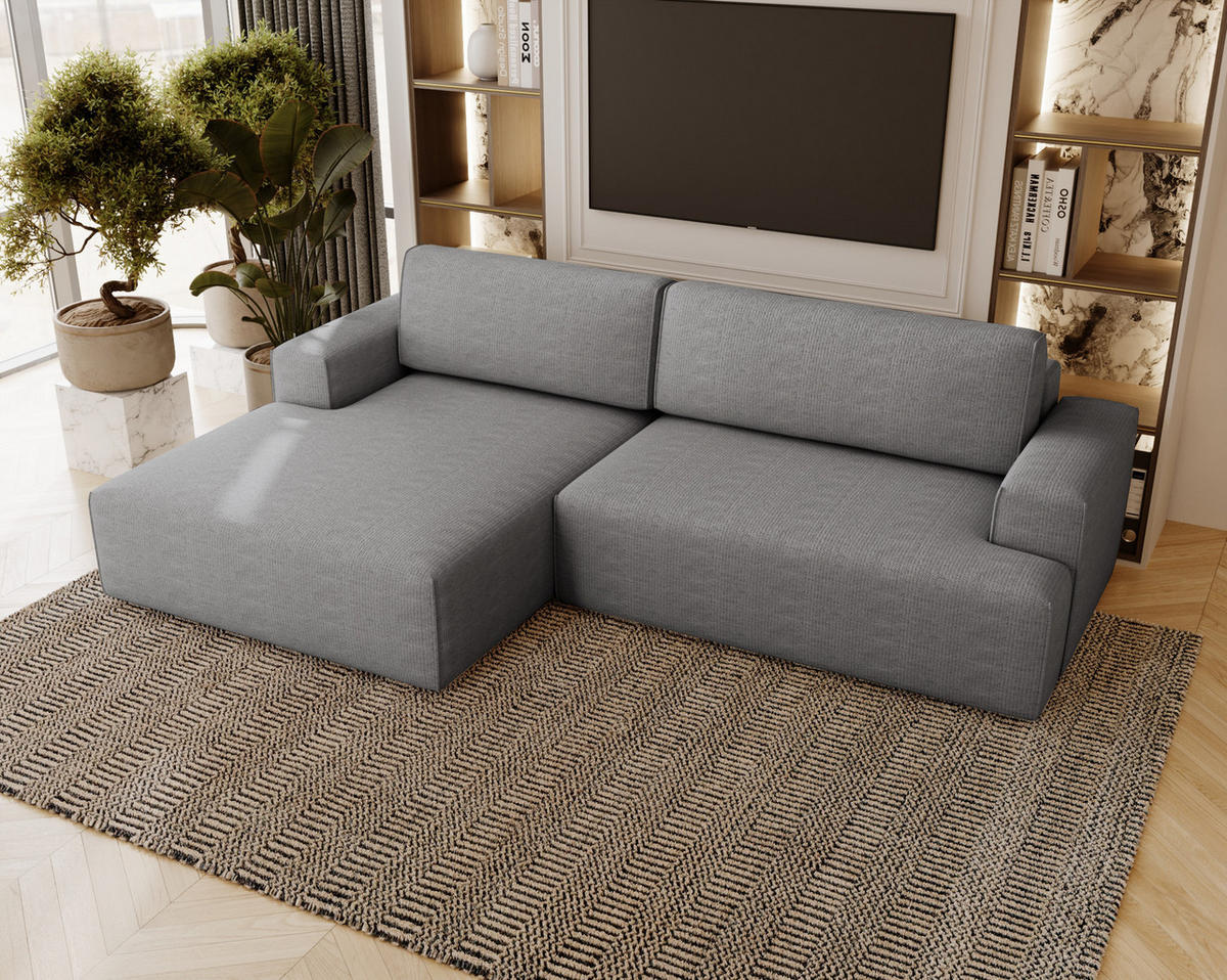 ECKSOFA L-Form 270 cm Boston mit Bettkasten, Schlaffunktion, Links, Grau - Grau, Holz (165/270cm) - Emporius