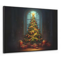 LEINWAND Bilder mit Rahmen - Weihnachtsbaum - Geschenk - Winter - 80x60 - Grün, Textil (80/60cm) - MuchoWow