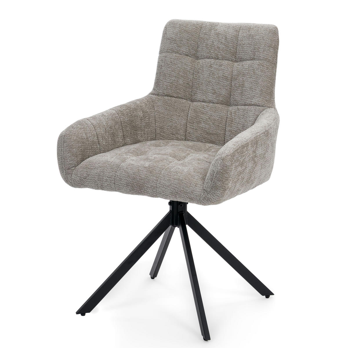 STUHL FUNO drehbar gepolsterter mit Steppung - hellgrau - Chenille - Hellgrau/Schwarz, Textil/Metall (58/87/60cm) - NEW HOME