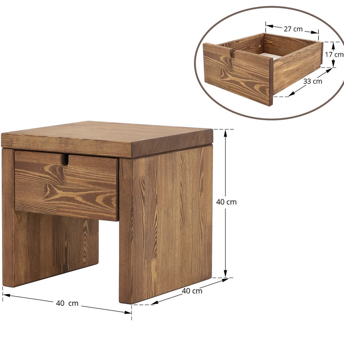 NACHTTISCH aus Massivholz MARIKA 4 - Dunkelbraun, Holz (40/40/40cm) - Seart