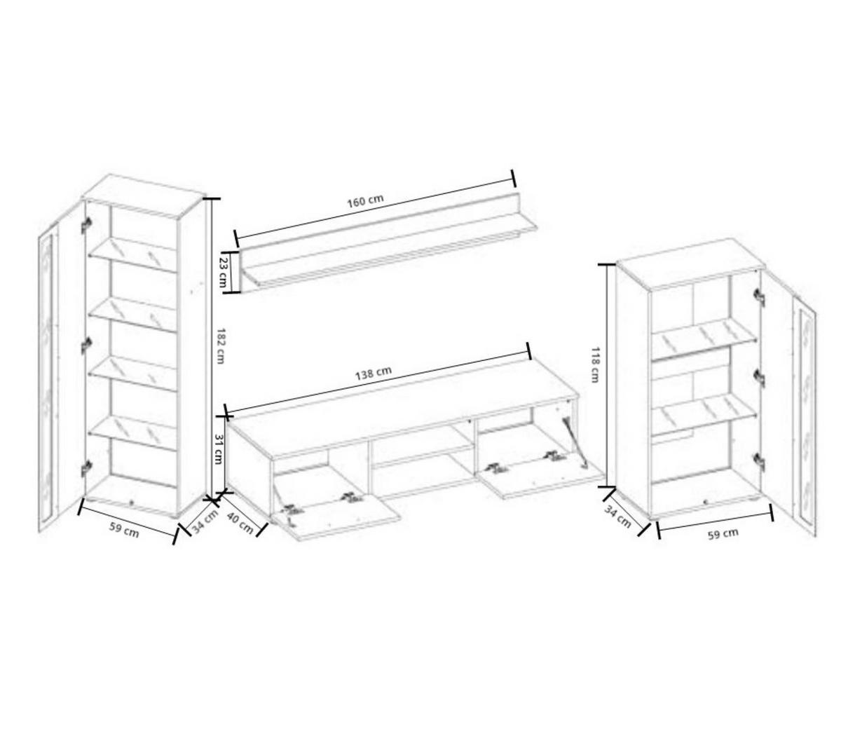WOHNWAND 182/256/40 - Silberfarben/Weiß, Holz/Kunststoff (256/182/40cm) - Abiks Möbel