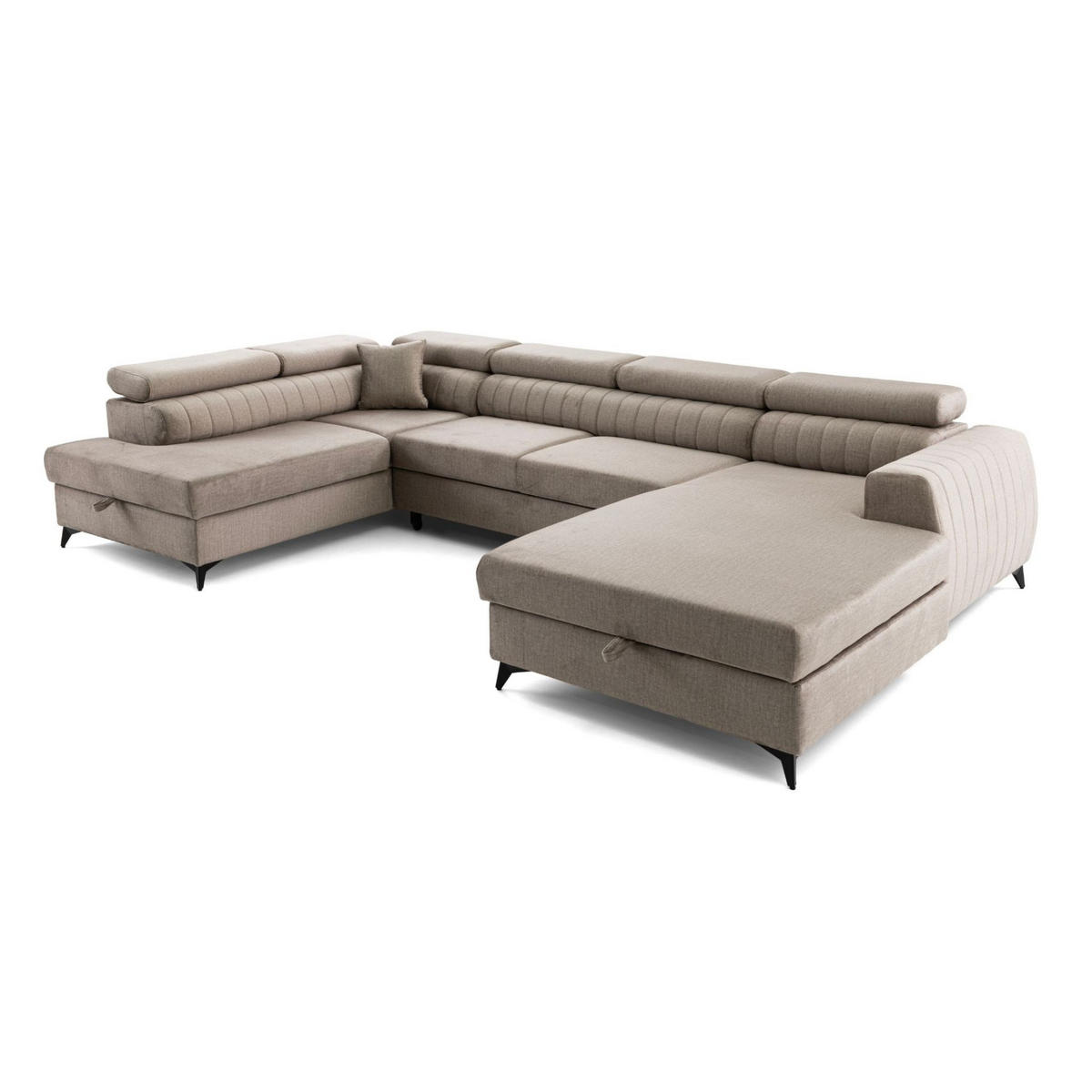 ECKSOFA U-Form PIERO U Links mit Schlaffunktion 125x260 Velours Beige - Beige/Schwarz, Holz/Textil (350/90/203cm) - Muffo