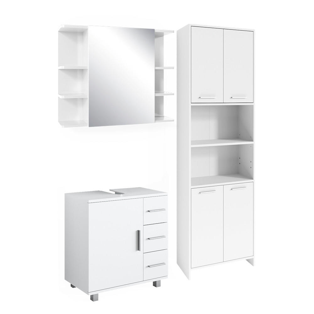 BADRUMSMÖBELSET Maris Vit 3 delar, med högskåp, badrumsspegelskåp och diskbänksunderskåp 60/60/33 cm