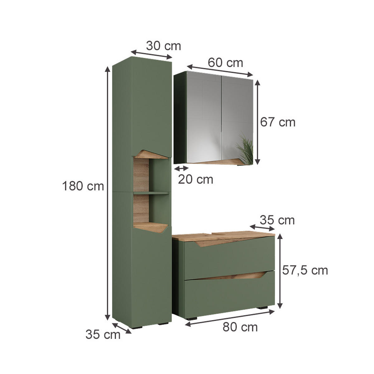 KOUPELNOVÝ NÁBYTEK Marelle Zelená/umělecká - zelená barva, kompozitní dřevo (80/57.5/35cm) - Vicco