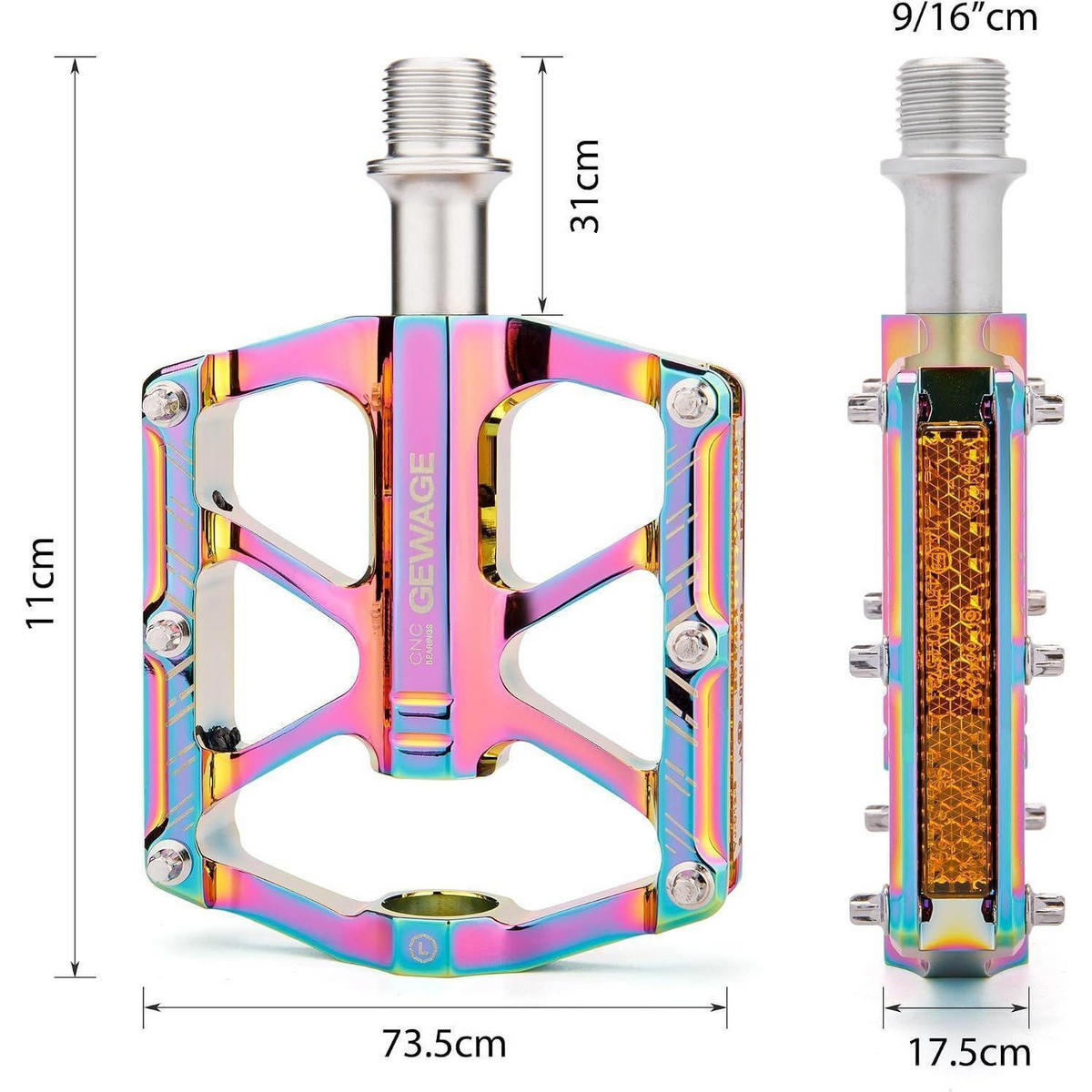 FAHRRAD Pedale 9/16 Zoll Aluminium mit Reflektoren bunt - Multicolor, Metall (7.4/1.5/11cm)